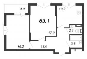 2 ккв № 56 Дом: 15В Корп.: 1 , Секция 2  в ЖК Квартал Che