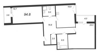 2 ккв № 6 Дом: 15В Корп.: 6 , Секция 1  в ЖК Квартал Che