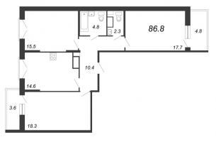 3 ккв № 638 Дом: 15В Корп.: 6 , Секция 11  в ЖК Квартал Che