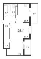 2 ккв № 643 Дом: 15В Корп.: 6 , Секция 11  в ЖК Квартал Che