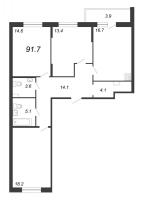 3 ккв № 523 Дом: 15В Корп.: 6 , Секция 9  в ЖК Квартал Che