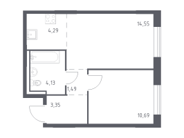 2 ккв (Евро) № 489 Корп.: 1 , Секция 9  в ЖК Квартал Лаголово