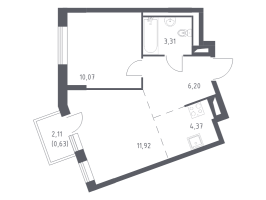 2 ккв (Евро) № 334 Корп.: 2 , Секция 5  в ЖК Квартал Лаголово