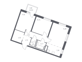 3 ккв (Евро) № 664 Корп.: 1 , Секция 10  в ЖК Квартал Лаголово