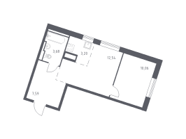 2 ккв (Евро) № 64 Корп.: 1 , Секция 1  в ЖК Квартал Лаголово