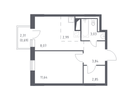 1 ккв № 29 Корп.: 2 , Секция 1  в ЖК Квартал Лаголово