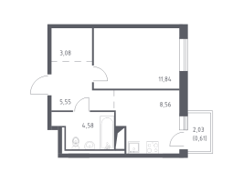 1 ккв № 23 Корп.: 2 , Секция 1  в ЖК Квартал Лаголово