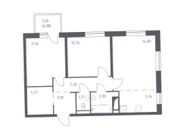 3 ккв (Евро) № 510 Корп.: 2 , Секция 8  в ЖК Квартал Лаголово