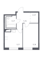 1 ккв № 138 Корп.: 2 , Секция 2  в ЖК Квартал Лаголово