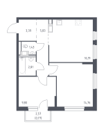 3 ккв (Евро) № 127 Корп.: 1.2 , Секция 1  в ЖК Квартал Торики