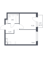 2 ккв (Евро) № 226 Корп.: 1.1 , Секция 2  в ЖК Квартал Торики