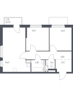 3 ккв (Евро) № 263 Корп.: 1.1 , Секция 2  в ЖК Квартал Торики