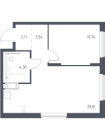 2 ккв (Евро) № 19 Корп.: 1.1 , Секция 1  в ЖК Квартал Торики