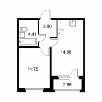 1 ккв № 186 Корп.: C , Секция 4  в ЖК Квартал Заречье