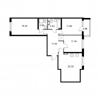 4 ккв (Евро) № 198 Корп.: C , Секция 4  в ЖК Квартал Заречье