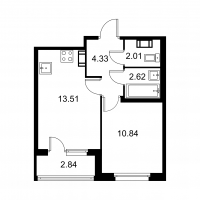 1 ккв № 15 Корп.: C , Секция 1  в ЖК Квартал Заречье