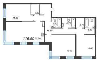 4 ккв (Евро) № 433 Корп.: 7 Уч. 17 , Секция 17  в ЖК ЛДМ