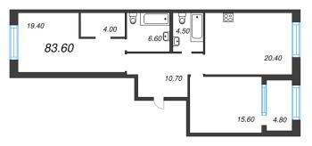 3 ккв (Евро) № 117 Корп.: 3 Уч. 4-10 , Секция 5  в ЖК ЛДМ