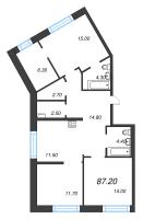 3 ккв (Евро) № 398 Корп.: 6 Уч. 16 , Секция 16  в ЖК ЛДМ