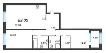 3 ккв (Евро) № 128 Корп.: 3 Уч. 4-10 , Секция 5  в ЖК ЛДМ