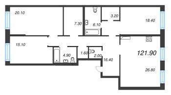 4 ккв (Евро) № 338 Корп.: 5 Уч. 12-15 , Секция 14  в ЖК ЛДМ