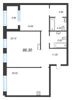 3 ккв (Евро) № 87 Корп.: 2 Уч. 2-3 , Секция 3  в ЖК ЛДМ