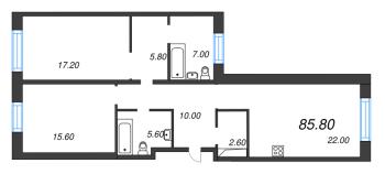 3 ккв (Евро) № 175 Корп.: 3 Уч. 4-10 , Секция 7  в ЖК ЛДМ