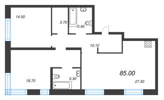 3 ккв (Евро) № 345 Корп.: 5 Уч. 12-15 , Секция 14  в ЖК ЛДМ