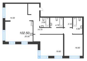 3 ккв (Евро) № 443 Корп.: 7 Уч. 17 , Секция 17  в ЖК ЛДМ