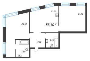 3 ккв (Евро) № 226 Корп.: 3 Уч. 4-10 , Секция 10  в ЖК ЛДМ