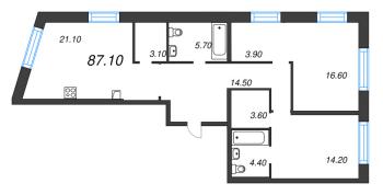3 ккв (Евро) № 93 Корп.: 3 Уч. 4-10 , Секция 4  в ЖК ЛДМ