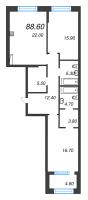 3 ккв (Евро) № 319 Корп.: 5 Уч. 12-15 , Секция 13  в ЖК ЛДМ