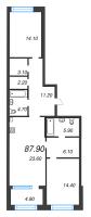 3 ккв (Евро) № 303 Корп.: 5 Уч. 12-15 , Секция 12  в ЖК ЛДМ