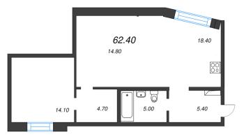 2 ккв (Евро) № 383 Корп.: 5 Уч. 12-15 , Секция 15  в ЖК ЛДМ