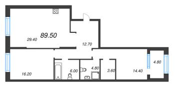 3 ккв (Евро) № 95 Корп.: 3 Уч. 4-10 , Секция 4  в ЖК ЛДМ