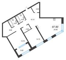 3 ккв (Евро) № 74 Корп.: 2 Уч. 2-3 , Секция 3  в ЖК ЛДМ