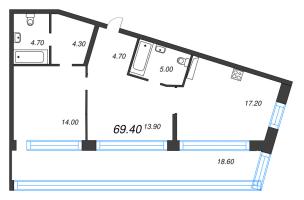 3 ккв (Евро) № 308 Корп.: 5 Уч. 12-15 , Секция 12  в ЖК ЛДМ