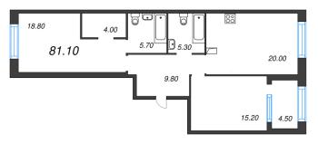 3 ккв (Евро) № 152 Корп.: 3 Уч. 4-10 , Секция 6  в ЖК ЛДМ
