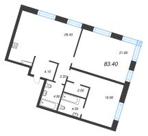 3 ккв (Евро) № 295 Корп.: 5 Уч. 12-15 , Секция 12  в ЖК ЛДМ