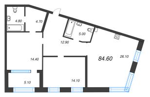 3 ккв (Евро) № 287 Корп.: 5 Уч. 12-15 , Секция 12  в ЖК ЛДМ