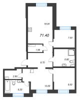 3 ккв (Евро) № 68 Корп.: 1 , Секция 2  в ЖК LOVO