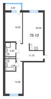 3 ккв (Евро) № 113 Корп.: 1 , Секция 2  в ЖК LOVO