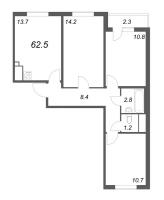 3 ккв № 337 Корп.: 7 , Секция 3  в ЖК ЛСР. Ржевский парк