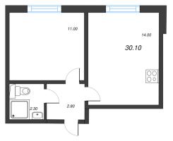 1 ккв № 12 Корп.: 15 , Секция 1  в ЖК ЛСР. Ржевский парк