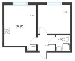 2 ккв (Евро) № 264 Корп.: 15 , Секция 2  в ЖК ЛСР. Ржевский парк