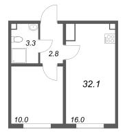 2 ккв (Евро) № 22 Корп.: 3 , Секция 1  в ЖК ЛСР. Ржевский парк