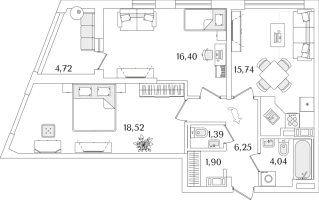 3 ккв (Евро) № 84 Корп.: 1 , Секция 1  в ЖК Лайнеръ