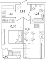 2 ккв (Евро) № 228 Корп.: 1 , Секция 2  в ЖК Лайнеръ