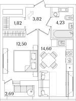 2 ккв (Евро) № 208 Корп.: 1 , Секция 2  в ЖК Лайнеръ