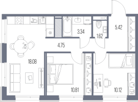 3 ккв (Евро) № 2 Корп.: 2 , Секция 1  в ЖК Legenda Васильевского